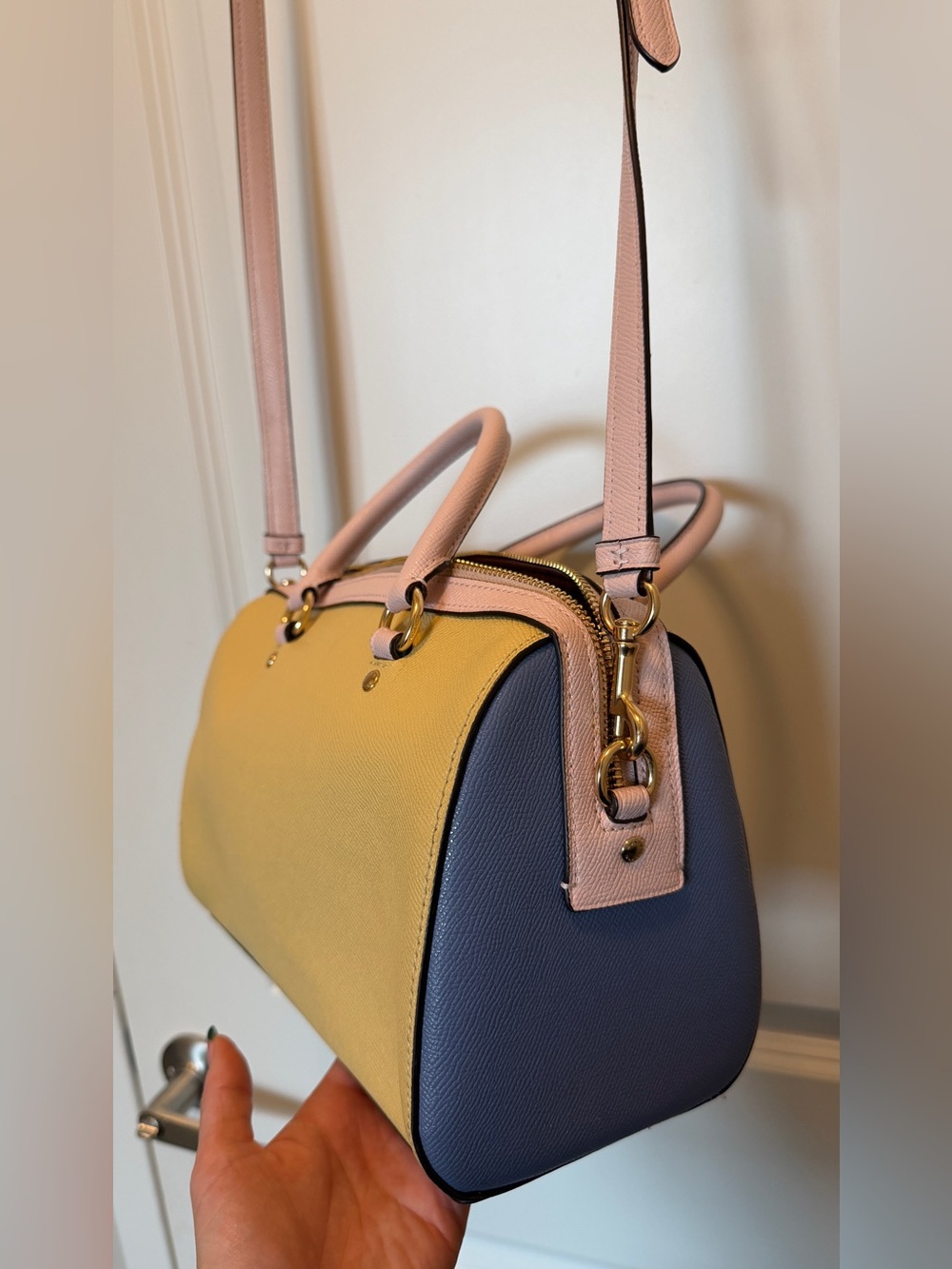 Coach Colorblock Pebble Leather Rowan Satchel in Vanilla Cream - Picture 5 of 10